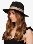 Load image into Gallery viewer, Black Personalized Fedora Hat with Nude Band
