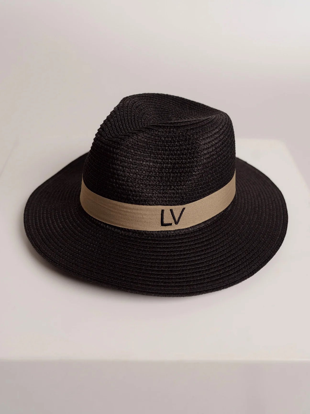 Black Personalized Fedora Hat with Nude Band