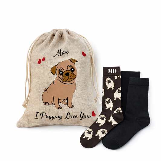 Men's Personalized Socks gift set -  I Pugging Love you