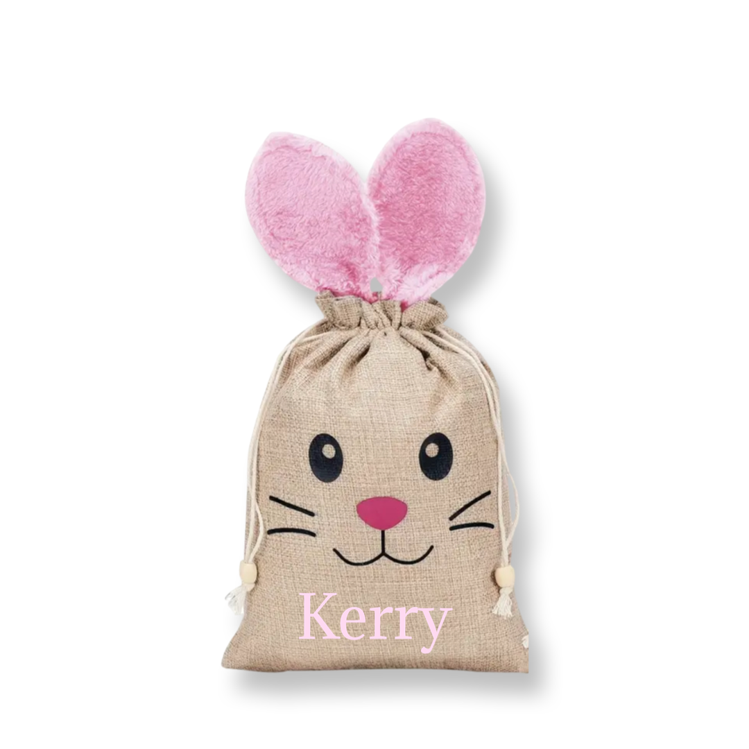 Large Personalized Bunny Burlap Bag - Pink
