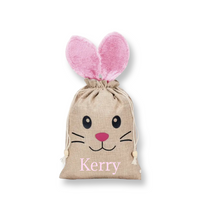 Large Personalized Bunny Burlap Bag - Pink