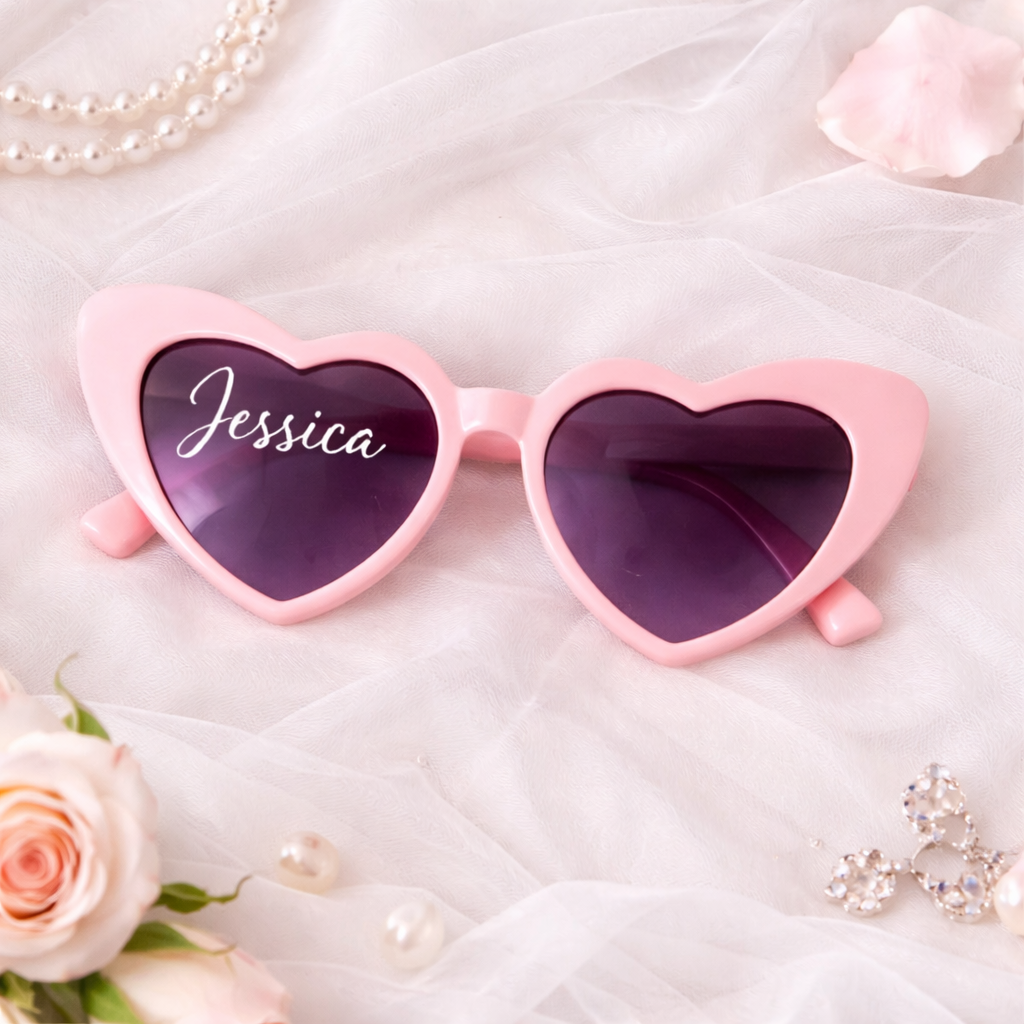 Custom Bridal Party Heart Shaped Sunglasses - Pink