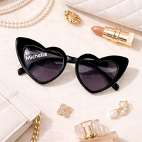 Custom Bridal Party Heart Shaped Sunglasses - Black