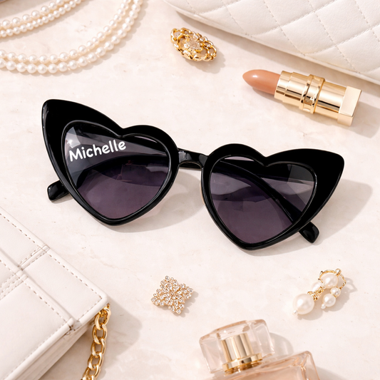 Custom Bridal Party Heart Shaped Sunglasses - Black