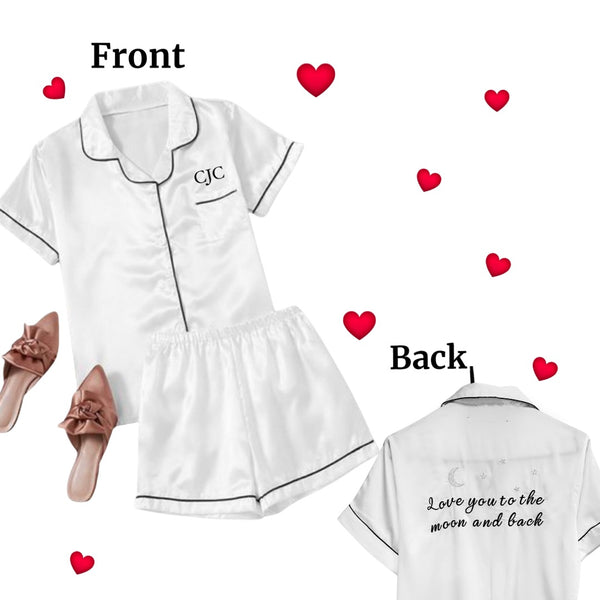 White Ladies Personalized PJ sets - love you too the moon and back