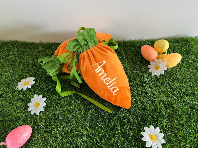 Personalized Velvet Easter Carrot Bag