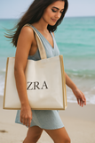 XLarge Personalized Waterproof Canvas Tote - Nude Trim