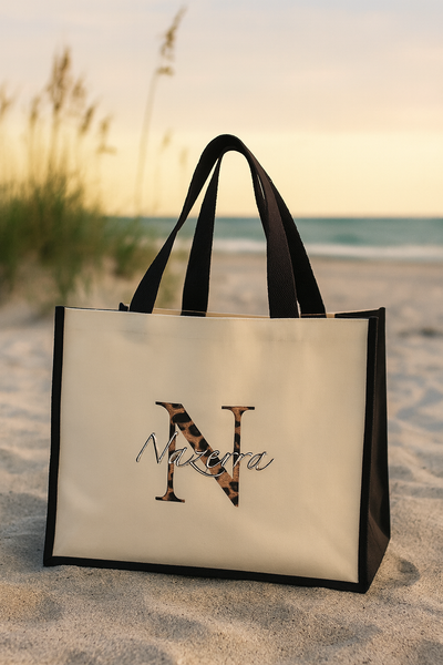 XLarge Personalized Waterproof Canvas Tote - Black Trim