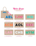 Double Initials Medium Personalized Waterproof Burlap Tote - Cream Trim