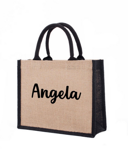 XLarge Personalized Waterproof Burlap Tote - Black Trim