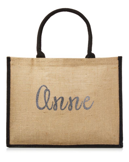 XLarge Personalized Waterproof Burlap Tote - Black Trim