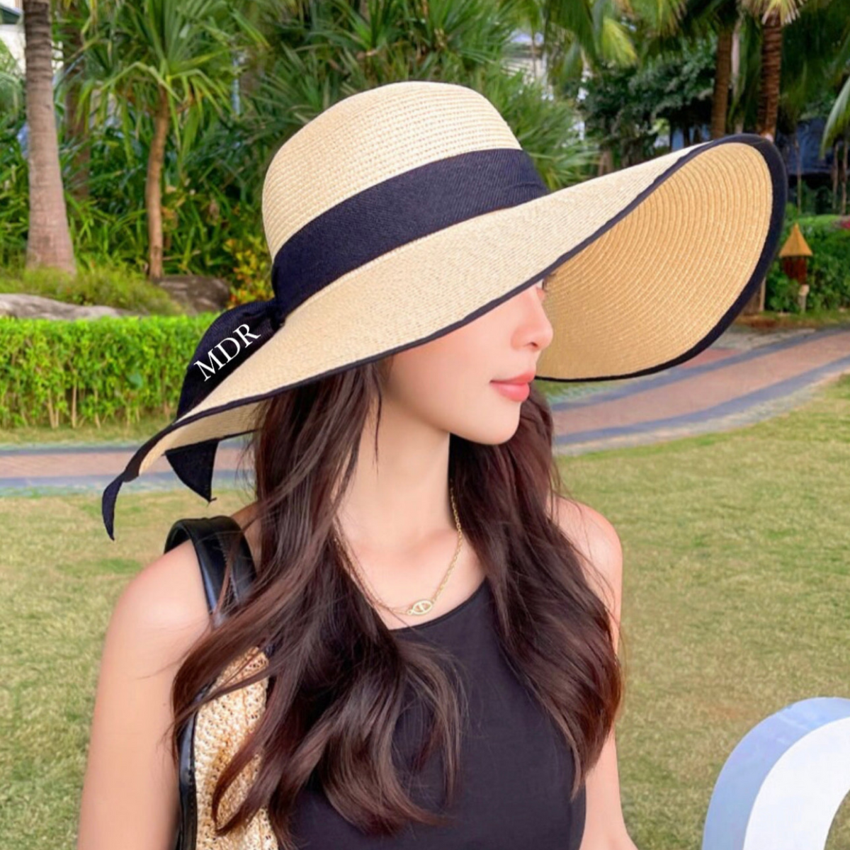 Personalized Sun hat with Black Trimming