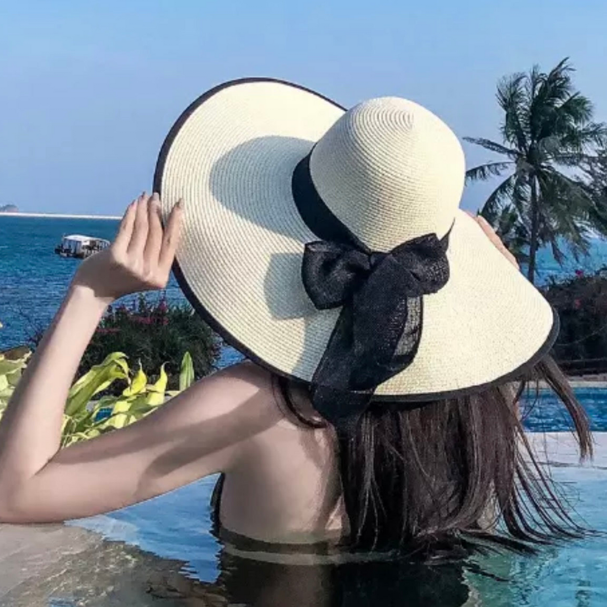 Personalized Sun hat with Black Trimming