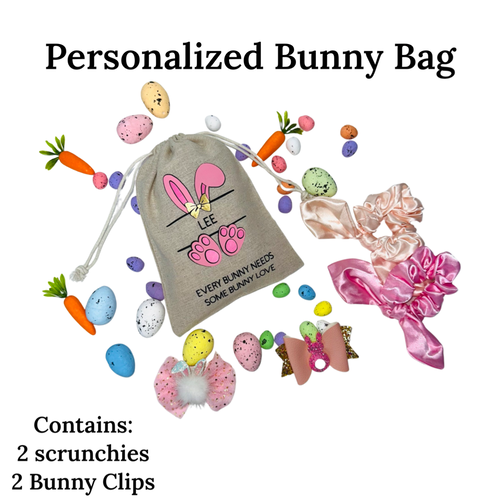 Personalized Easter Bunny Bag containing Hair Clips - Pink