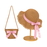 Girls Personalized Sun hat and Bag duo Pink Polka Dot