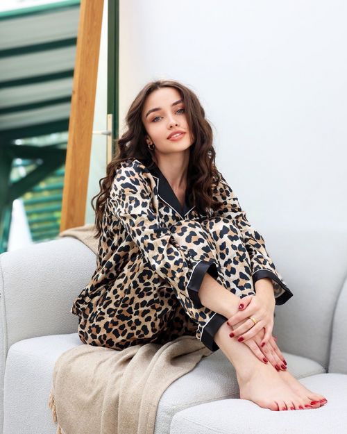Leopard Print Long Sleeve Pj Set