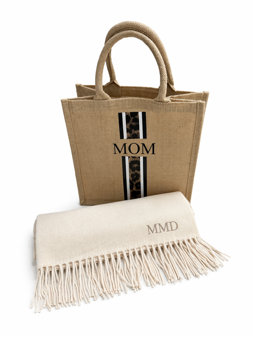 Burlap Tote and Personalized Scarf Set