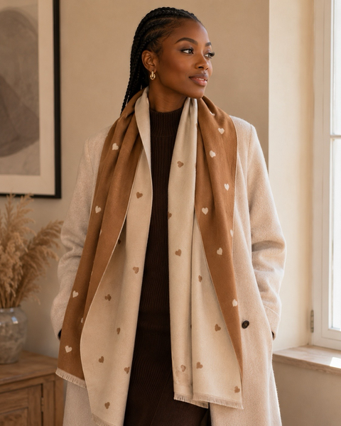 Camel/Beige Heart Cashmere blend Pashmina
