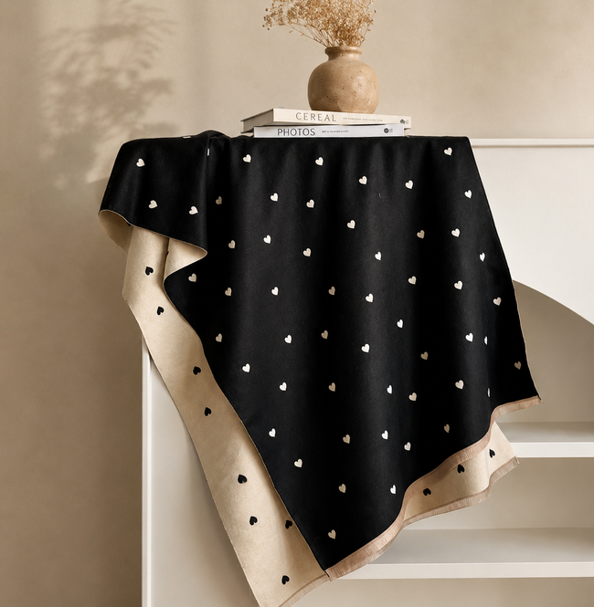 Black/Beige Heart Cashmere blend Pashmina