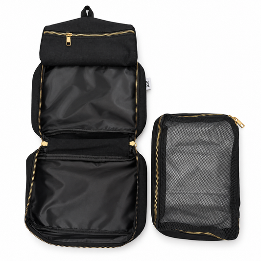 2 Piece Black Cotton Men's Toiletry Bag