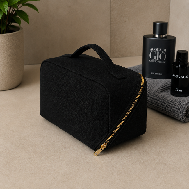 Black Cotton Men's Wash Bag