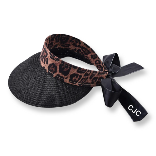 Leopard Print Visor with Satin Ribbon