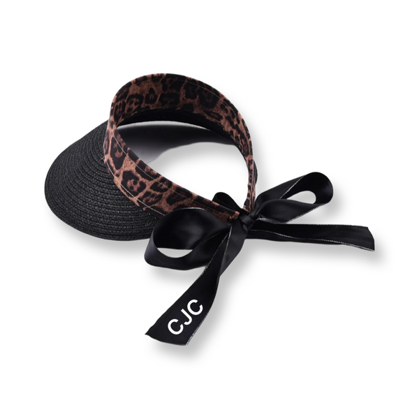 Leopard Print Visor with Satin Ribbon