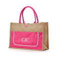 Load image into Gallery viewer, XLarge Personalized Burlap Tote with Side Pocket -Pink
