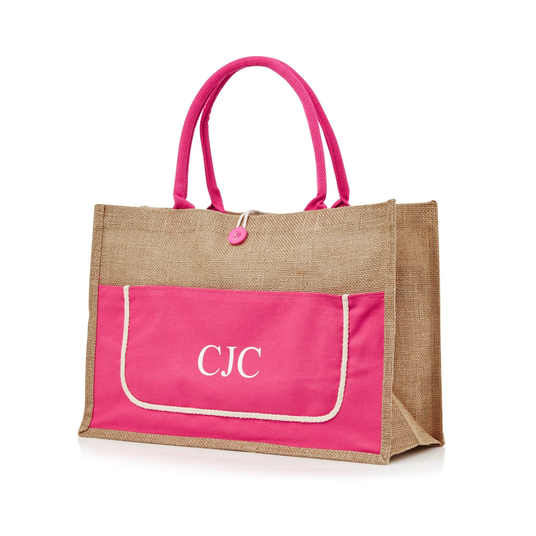 XLarge Personalized Burlap Tote with Side Pocket -Pink