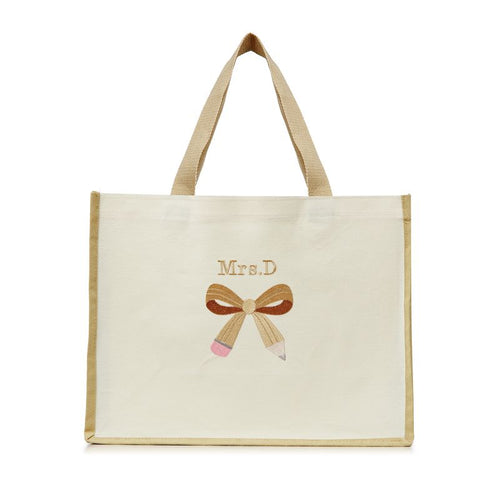 Embroidered Personalized Pencil Bow Tote
