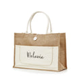 Load image into Gallery viewer, XLarge Personalized Burlap Tote with Side Pocket -Cream
