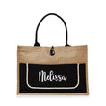 Load image into Gallery viewer, XLarge Personalized Burlap Tote with Side Pocket -Black
