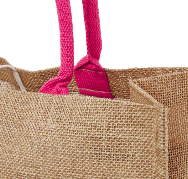 XLarge Personalized Burlap Tote with Side Pocket -Pink