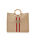 Load image into Gallery viewer, XLarge Personalized Burlap Tote with Bamboo Handles
