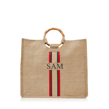 XLarge Personalized Burlap Tote with Bamboo Handles
