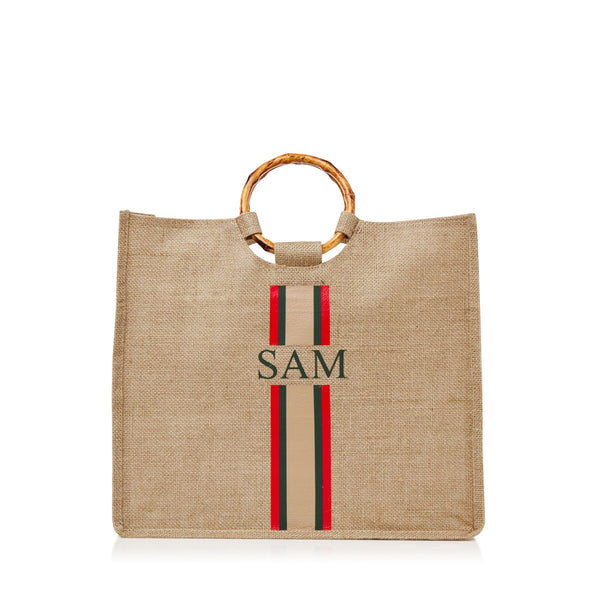 XLarge Personalized Burlap Tote with Bamboo Handles