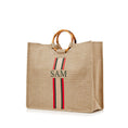 Load image into Gallery viewer, XLarge Personalized Burlap Tote with Bamboo Handles
