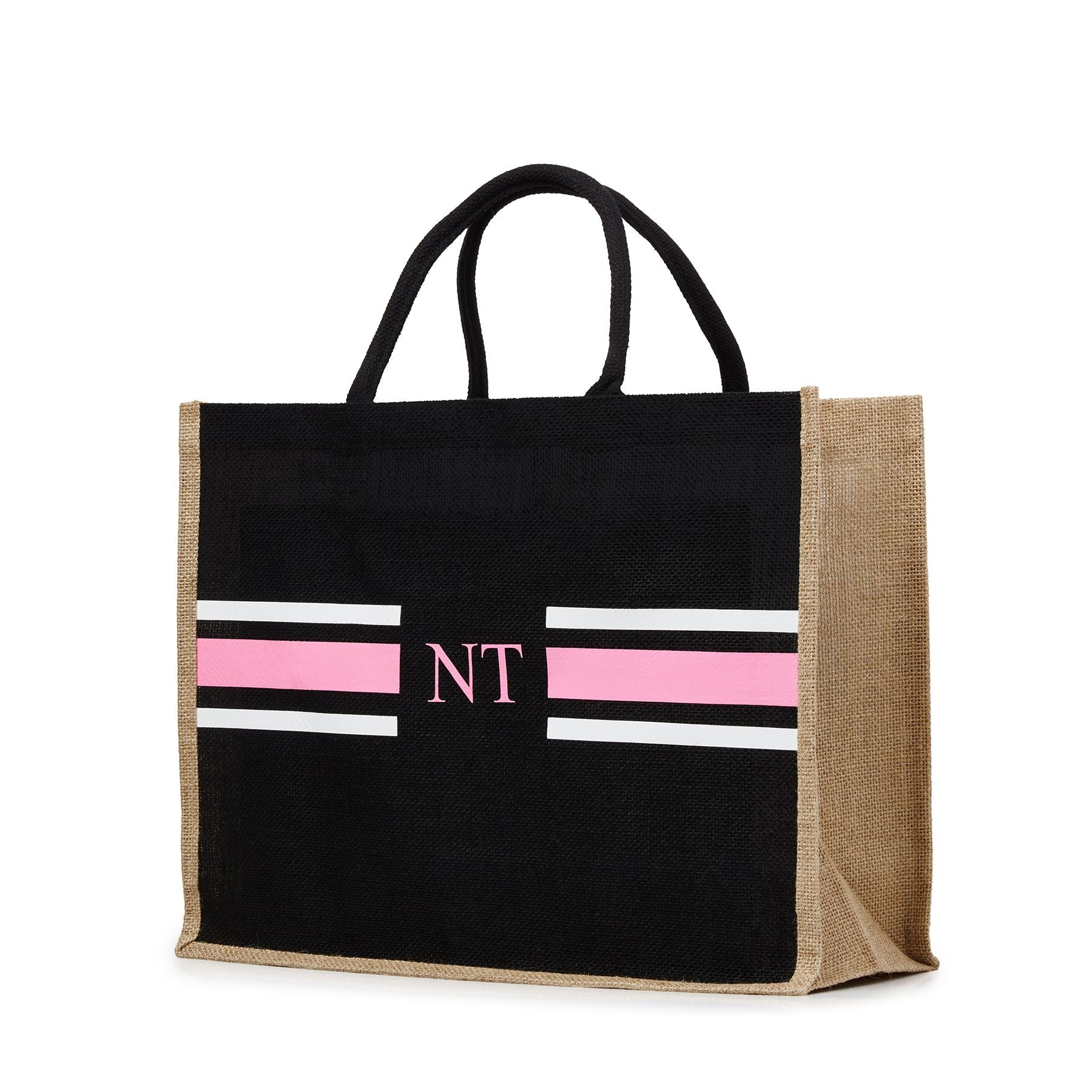 Nautical Large Personalized Waterproof Burlap Tote - Pink