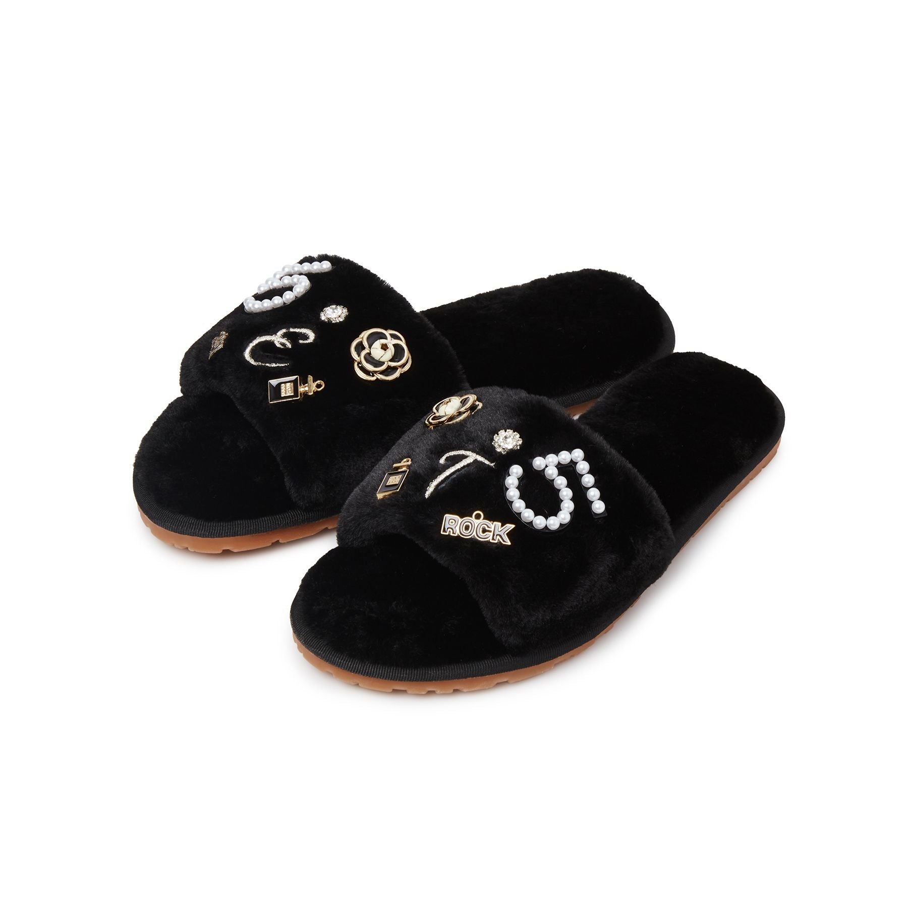 Personalized Embellished Slippers - Black