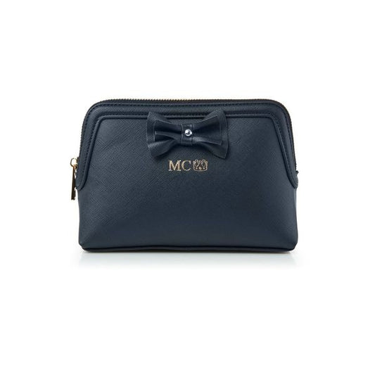 Navy Personalized Makeup Bag with bow embellishment