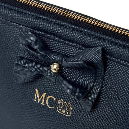 Navy Personalized Makeup Bag with bow embellishment