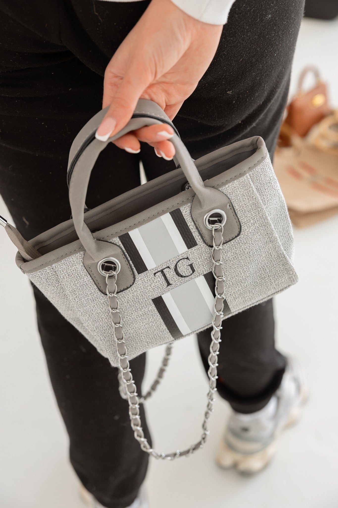 Mini pcd. Striped Canvas Tote Bag - Grey