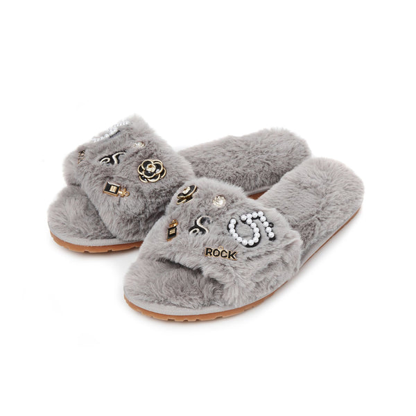Personalized Embellished Slippers - Grey