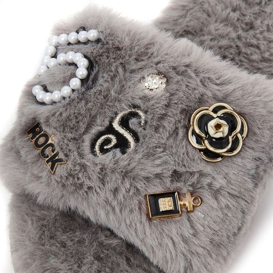 Personalized Embellished Slippers - Grey