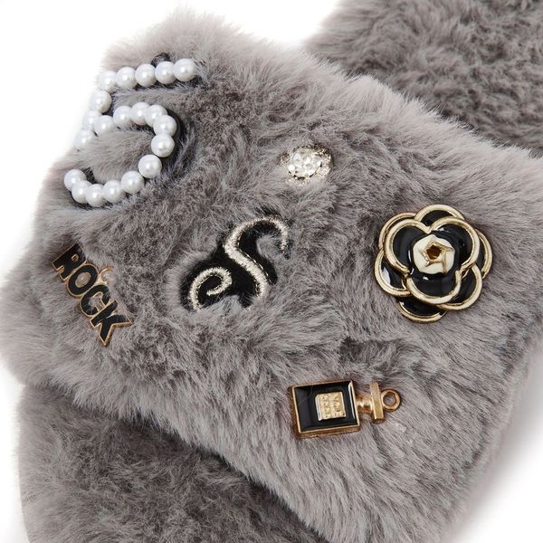 Personalized Embellished Slippers - Grey