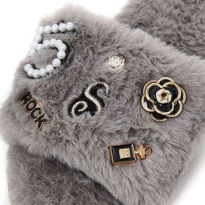Personalized Embellished Slippers - Grey