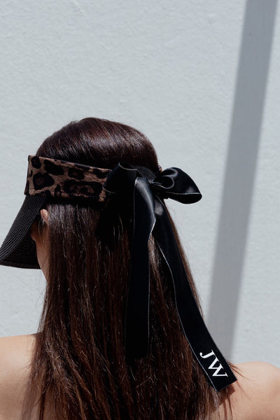 Leopard Print Visor with Satin Ribbon