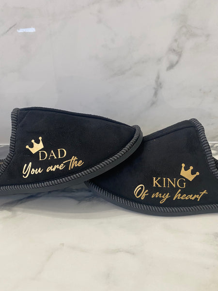 Black Men's Father's Day Slippers- Dad you are the king of my heart