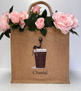 Load image into Gallery viewer, Medium Personalized Waterproof Burlap Tote - Cappuccino Collection
