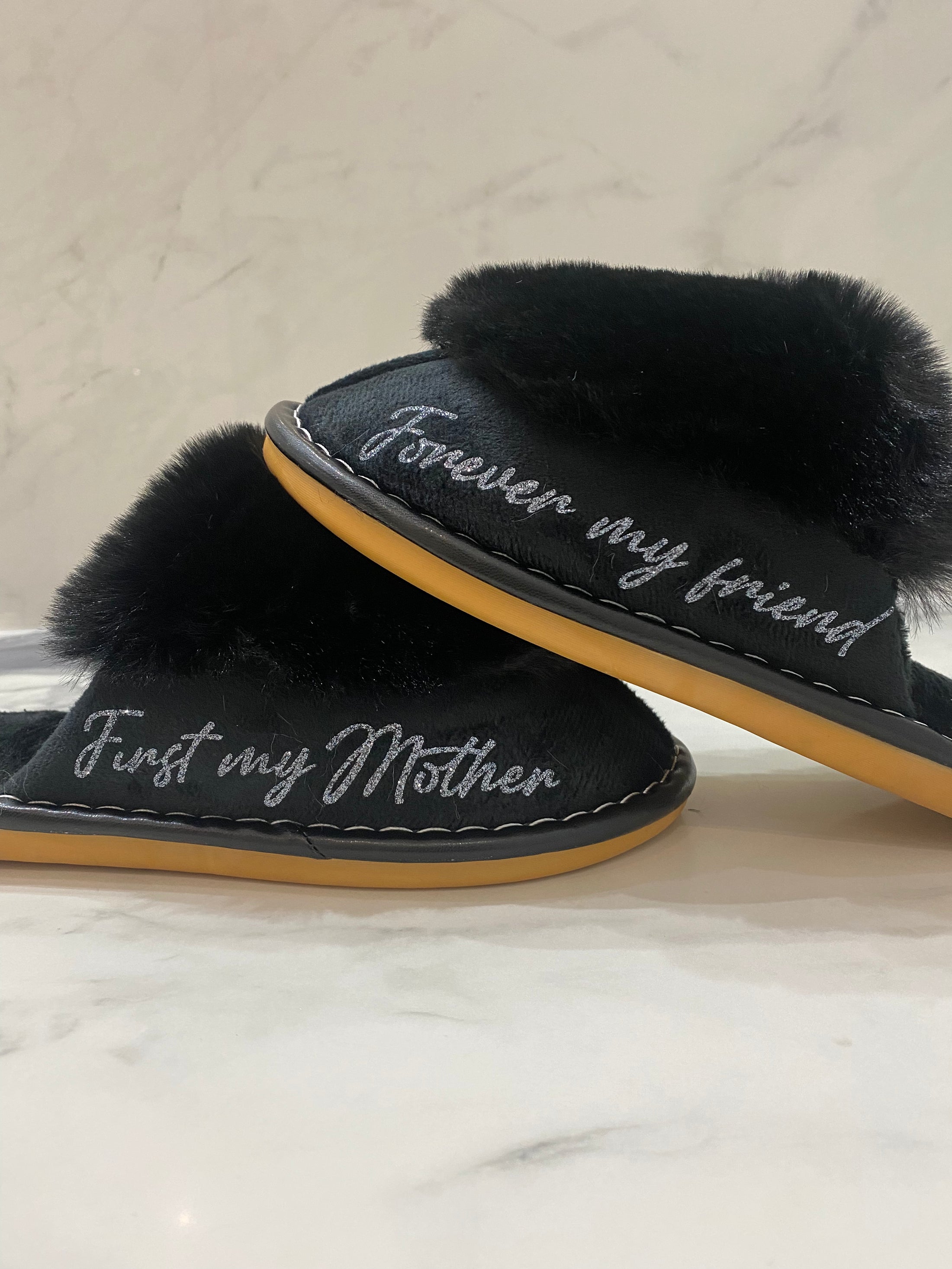 Mother's Day Black Personalized Slip-on Slippers - Forever my friend